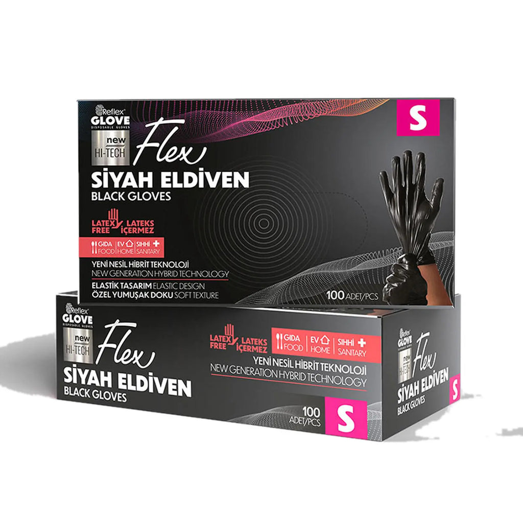 Reflex Flex Hi-Tech Pudrasız Siyah TPE Eldiven 100’lü Paket