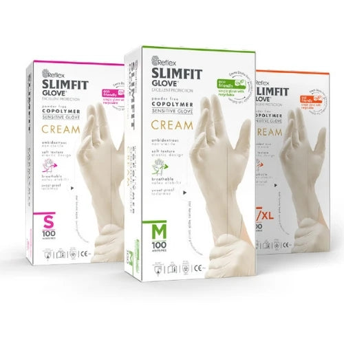Reflex Slimfit Copolymer Beyaz Eldiven 100 Adet Pudrasız Lateks İçermez