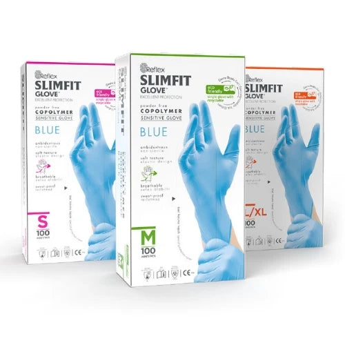 Reflex Slimfit Copolymer Mavi Eldiven 100 Adet Pudrasız Lateks İçermez Ürün ana görseli