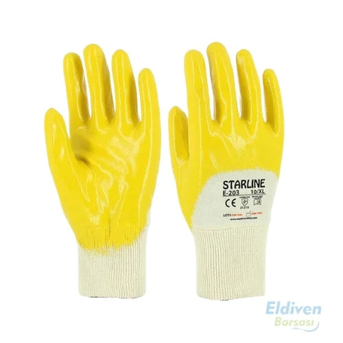 Starline E-203 Sarı Nitril İş Eldiveni Pamuk Astarlı